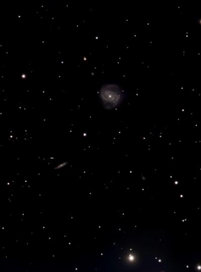 IThe galaxy at the upper center is M100; There is another galaxy, NGC 4312 down to the left. There are many more objects -- small slightly fuzzy dots -- but I won't bore you. The website astrometry.net shows them.