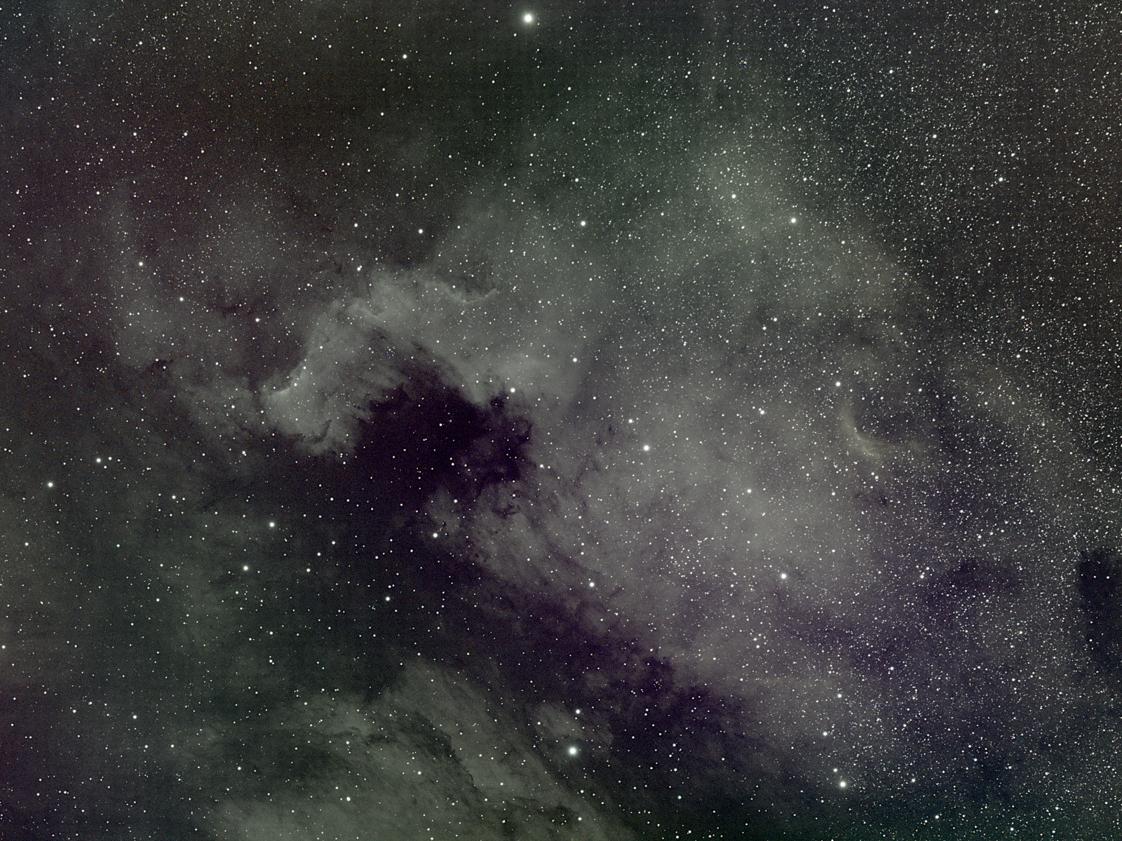 Faintly colored image of the North American Nebula